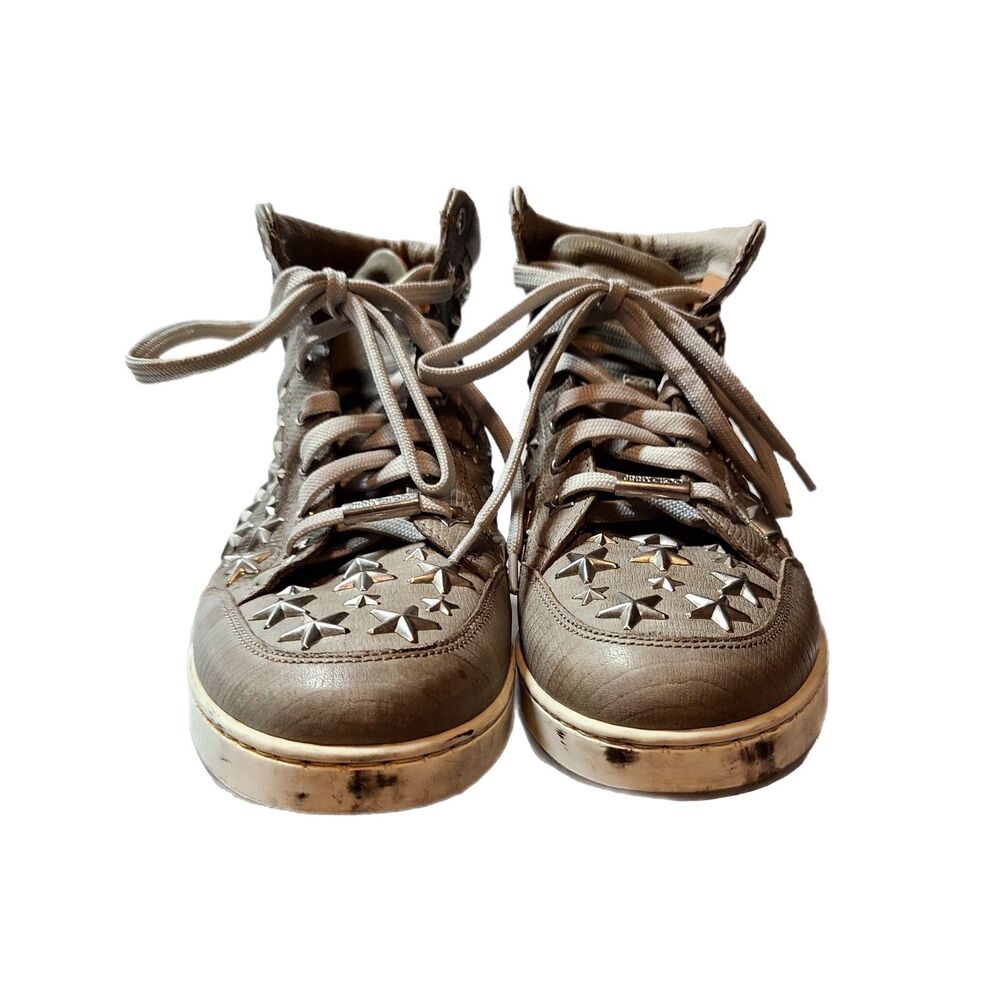 Jimmy Choo Tokyo Trainer Sneakers EU 35/US 5 Gray Star Studded High Top Italy - Picture 2 of 10